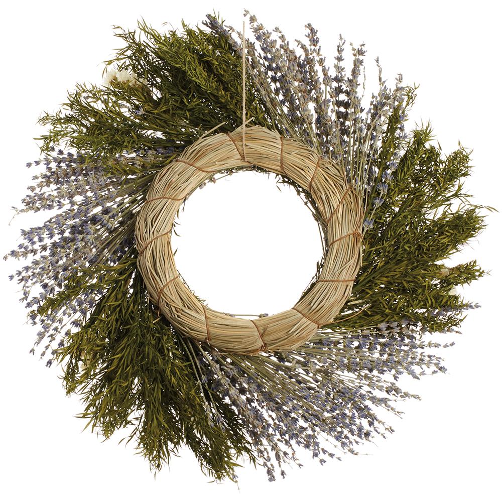 16" Preserved Lavender & Statice Flower Wreath -Lavender/White - Image 3