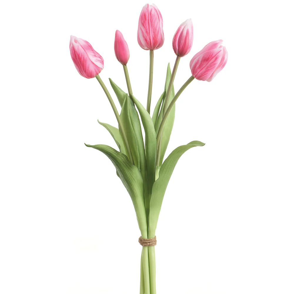 16" Real Touch Dutch Tulip Silk Flower Bouquet -Fuchsia (Pack of 12)