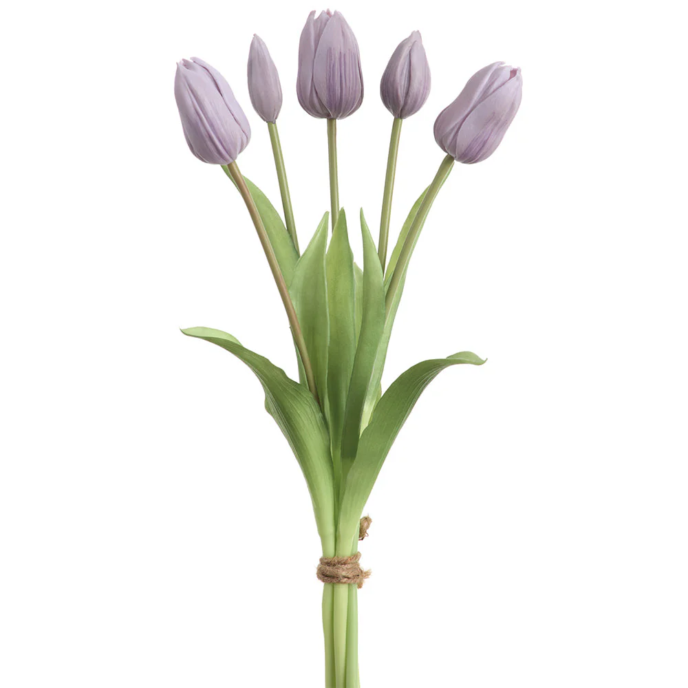 16" Real Touch Dutch Tulip Silk Flower Bouquet -Lavender (Pack of 12)