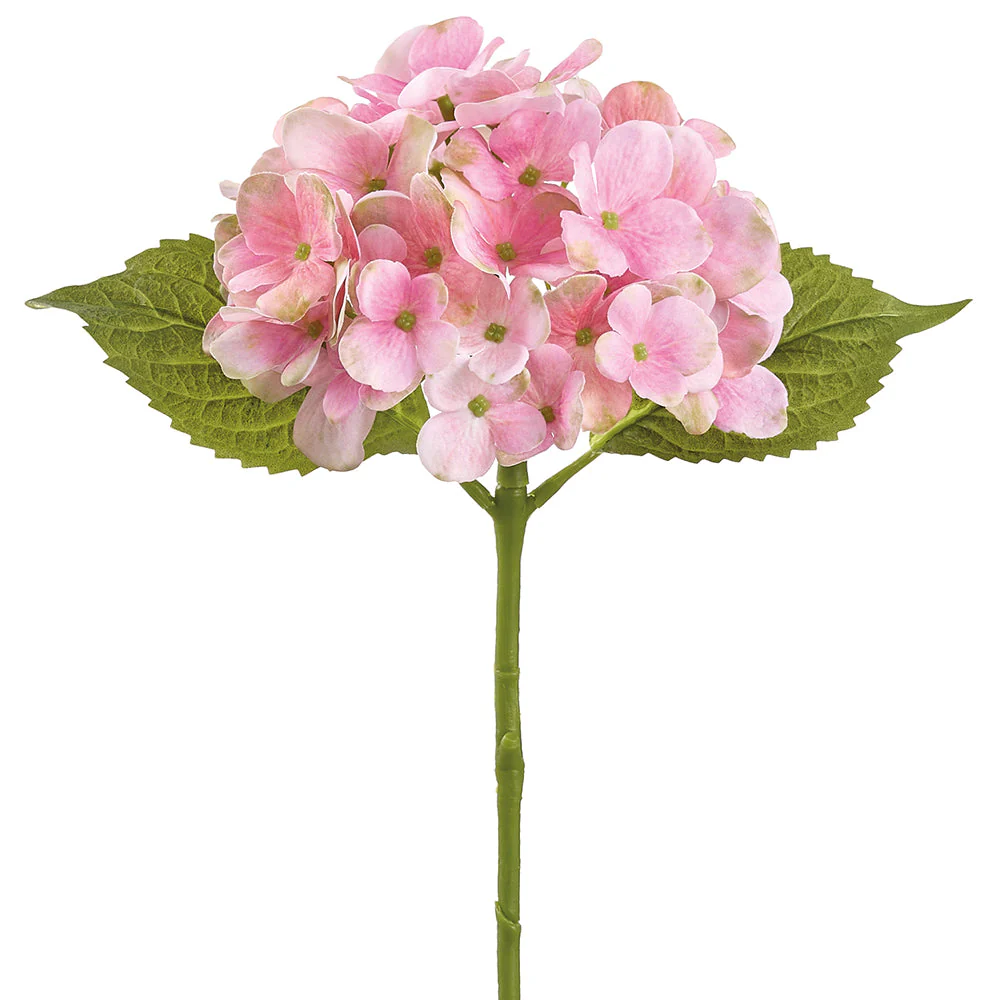 16" Real Touch Hydrangea Silk Flower Stem -Pink/Green (Pack of 12)