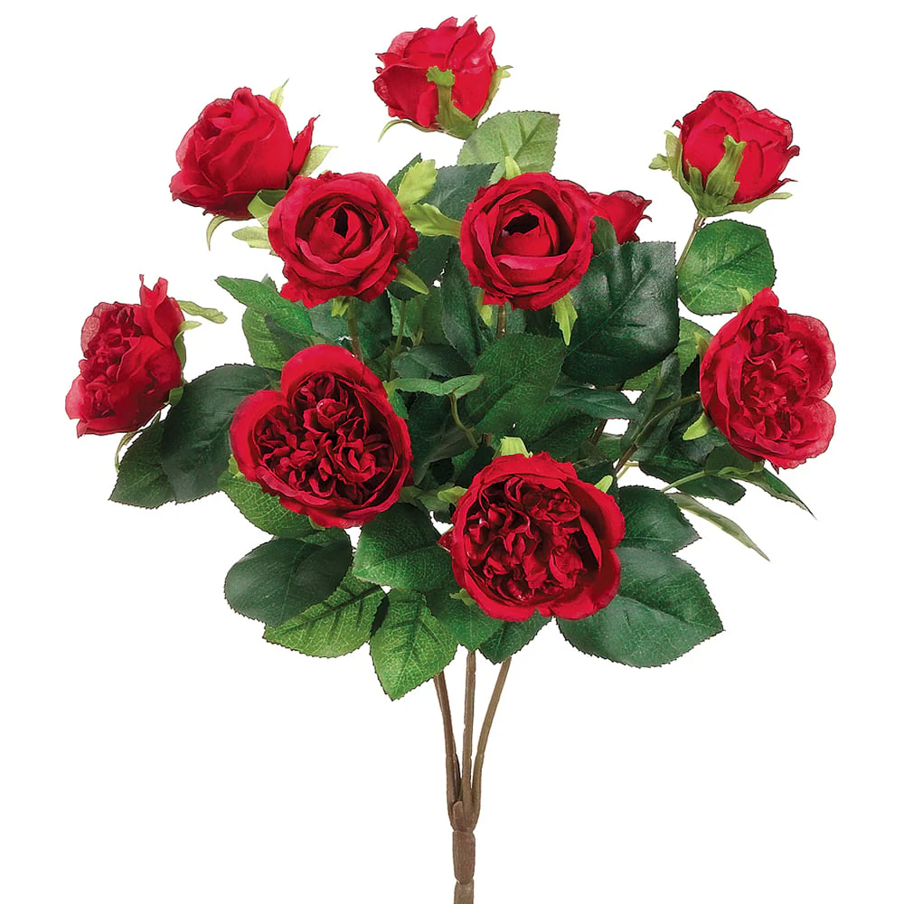 16" Silk Cabbage Rose Flower Bush -Red (Pack of 12)