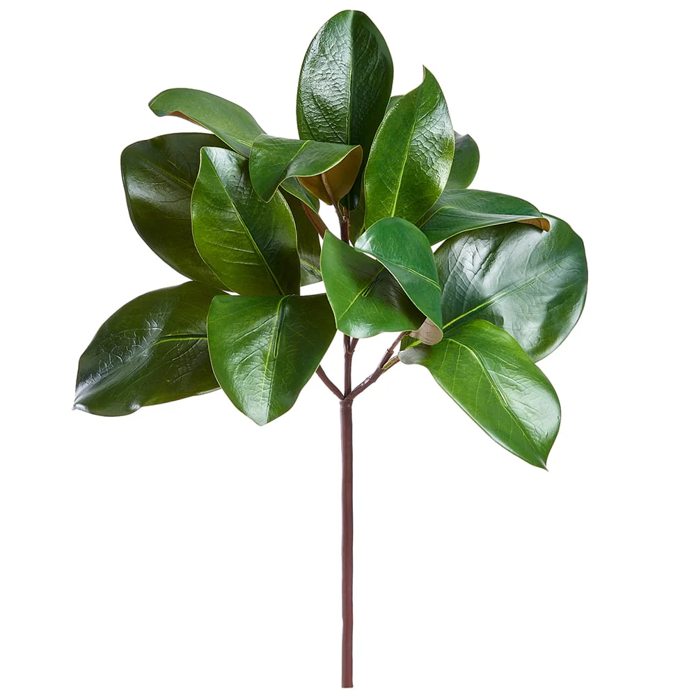 16" Silk Magnolia Leaf Stem Pick -Green (Pack of 12)
