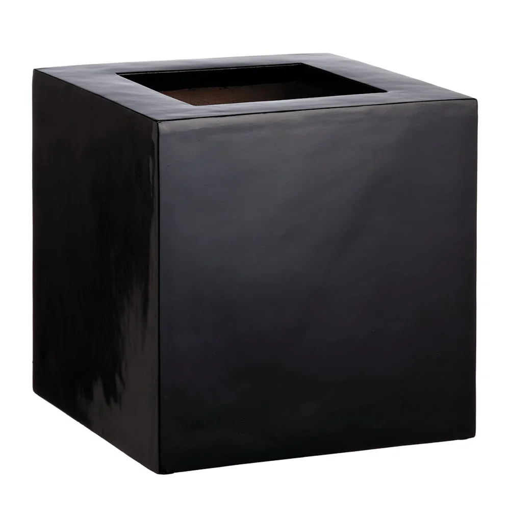 16"Hx16"W Fiberglass Square Planter -Black
