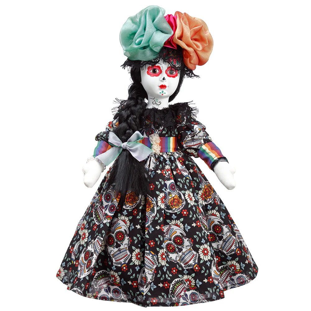 17.25" Halloween Day Of The Dead Doll -Black/Assorted (Pack of 6)