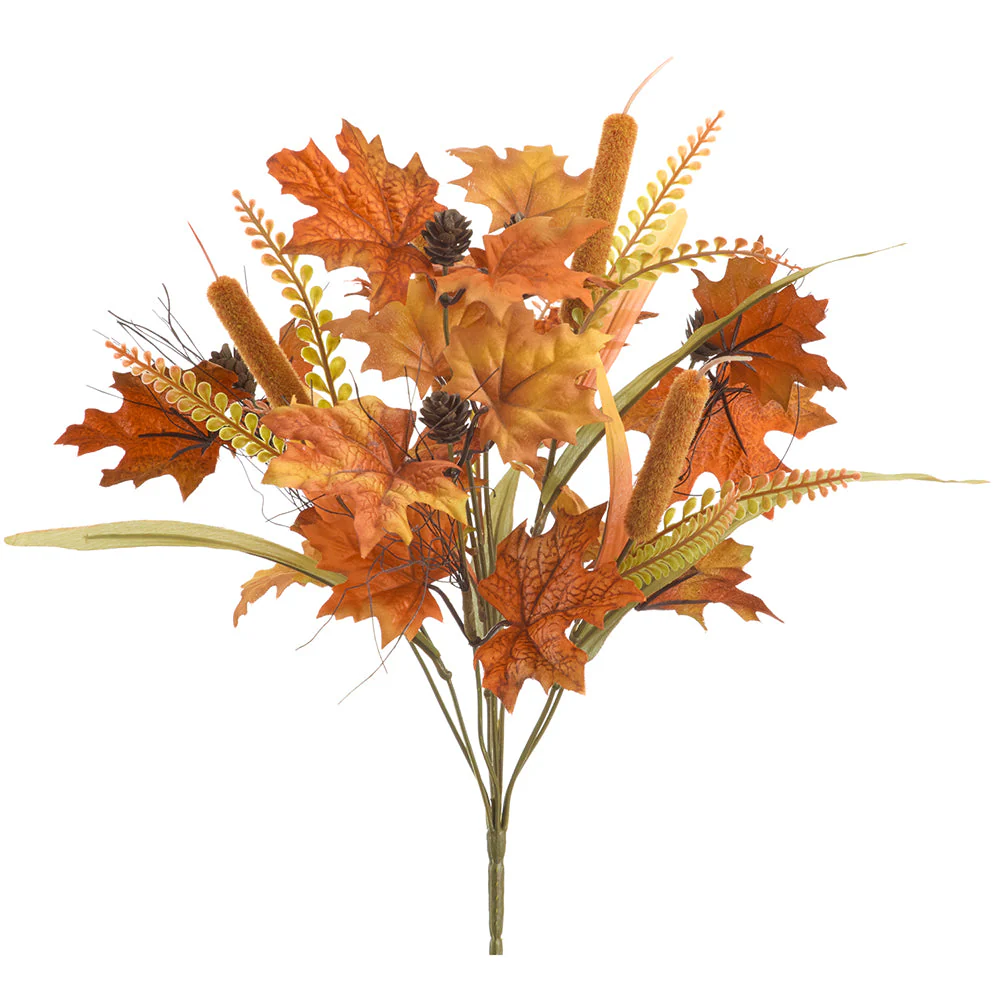 17.5" Artificial Mixed Maple Leaf & Cattail Plant -Fall (Pack of 12)