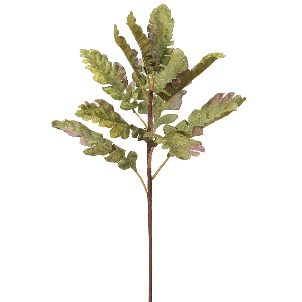 17.5" Glittered Artificial Oak Leaf Stem -Green (Pack of 36)
