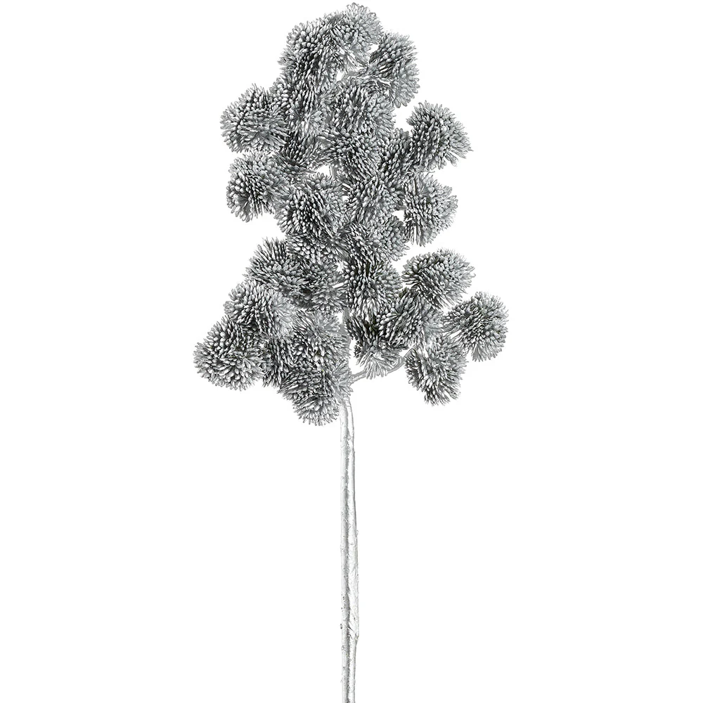 17.5" Metallic Artificial Sedum Pine Stem -Silver (Pack of 12)