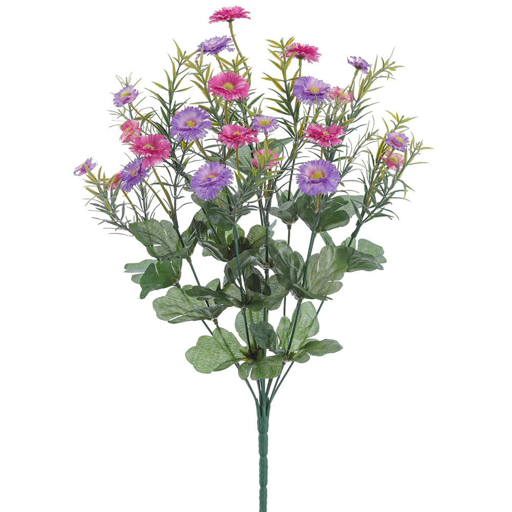 17.5" Mini Daisy Silk Flower Bush -Purple/Fuchsia (Pack of 12)