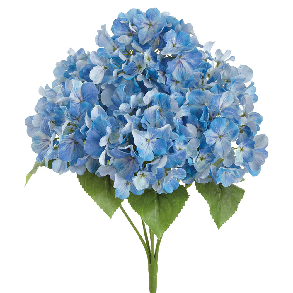 17.5" Outdoor UV-Resistant Artificial Hydrangea Flower Bush -Blue (Pack of 12)
