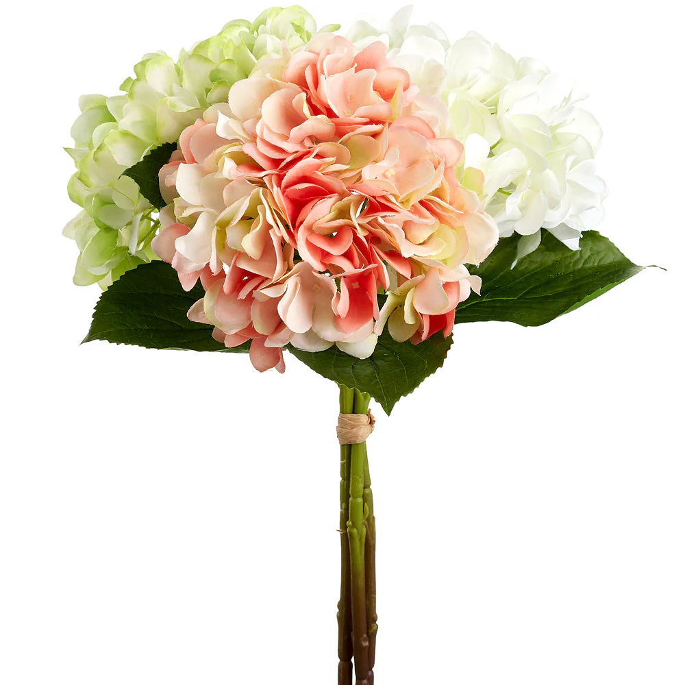 17.5" Real Touch Hydrangea Silk Flower Stem Bundle -Peach/Green (Pack of 12)