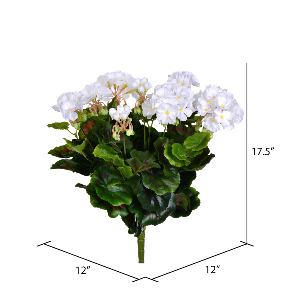 17.5" Silk Geranium Flower Bush -White (Pack of 4) - Image 2