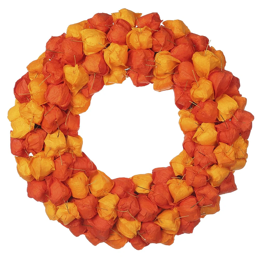 17" Artificial Chinese Lantern Wreath -2 Tone Orange (Pack of 4)