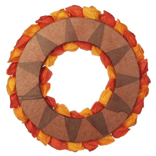 17" Artificial Chinese Lantern Wreath -2 Tone Orange (Pack of 4) - Image 2