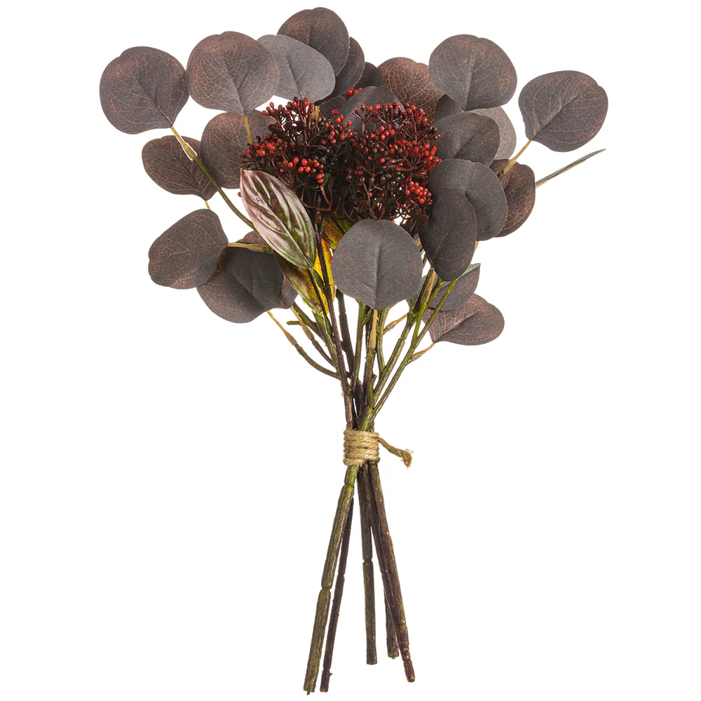 17" Artificial Eucalyptus Blossom Flower Stem Bundle -Burgundy (Pack of 12)