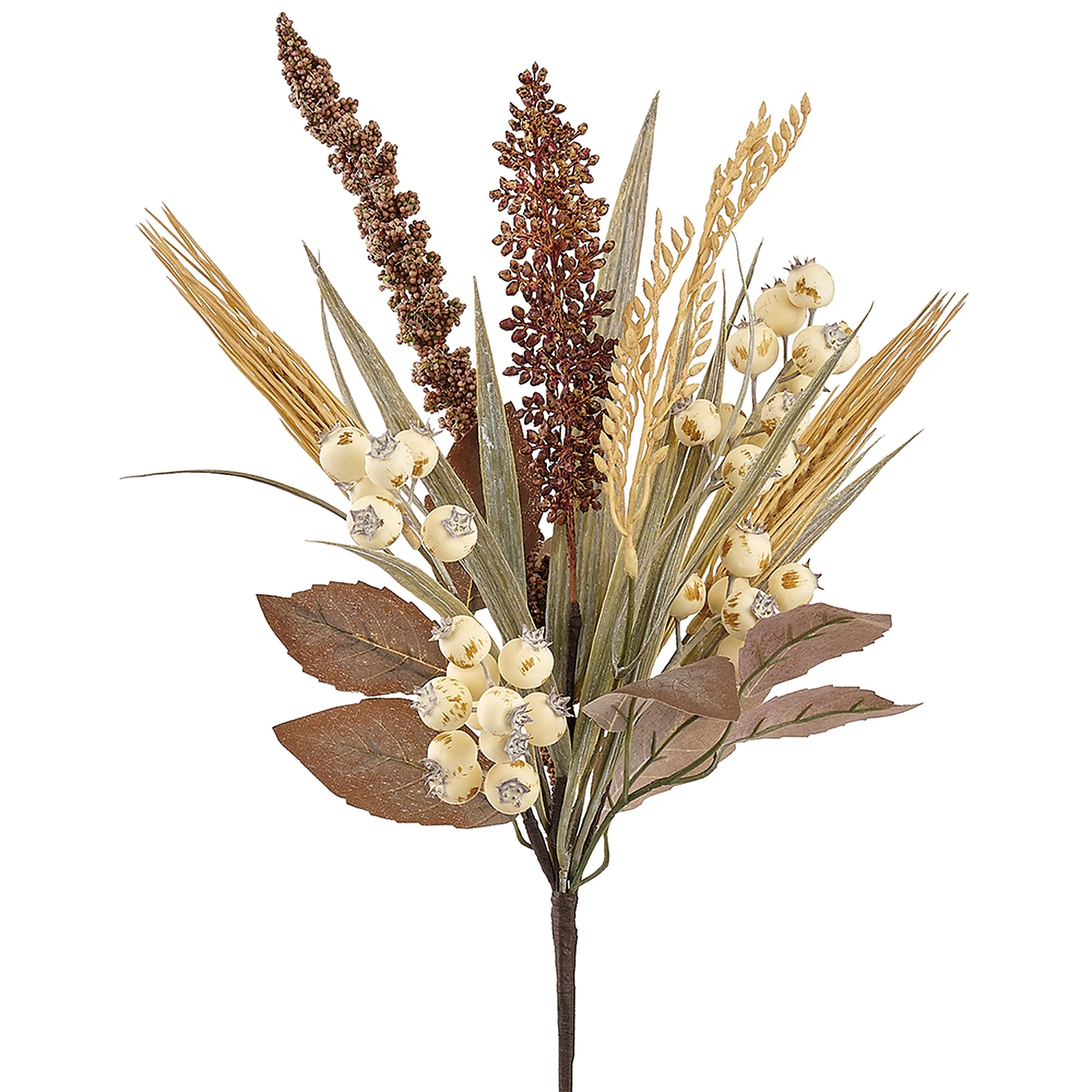 17" Artificial Mixed Plastic Wheat & Berry Stem -Beige/Brown (Pack of 12)