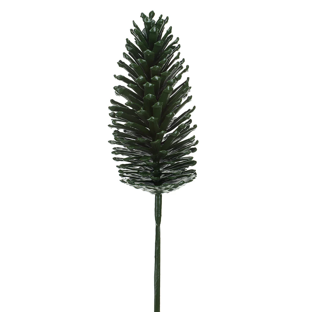 17" Artificial Plastic Pinecone Stem Pick -Green (Pack of 12)