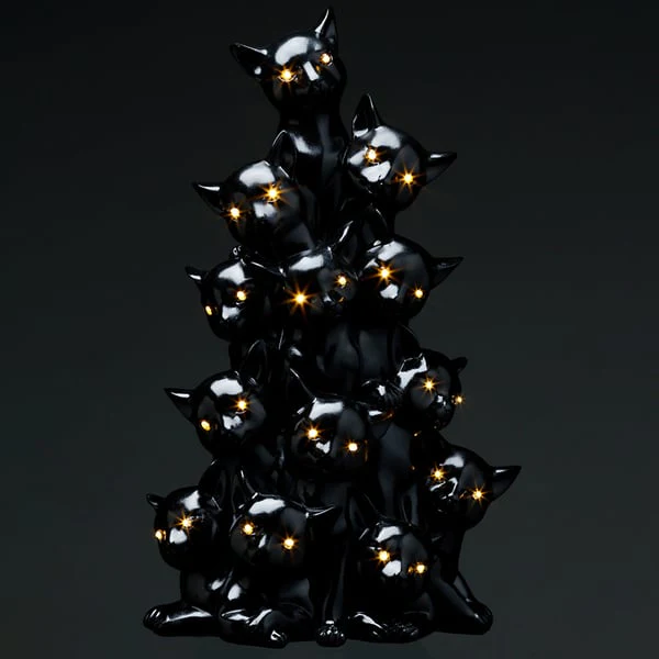 17" Battery Operated Halloween Cat Tree With Light -Black - Image 2