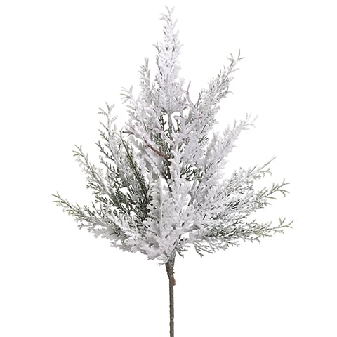 17" Flocked Artificial Cedar & Twig Stem -Green/Snow (Pack of 24)