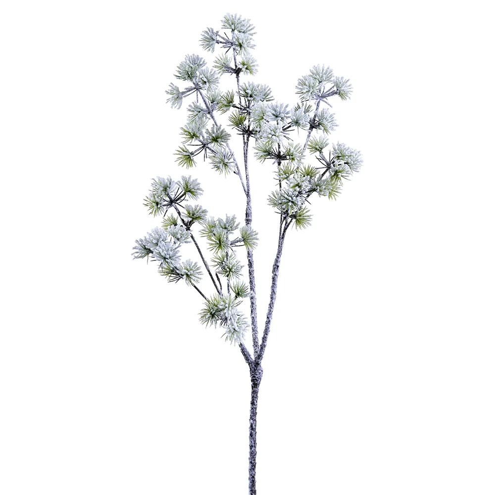 17" Flocked Artificial Pine Stem -Green/Snow (Pack of 12)