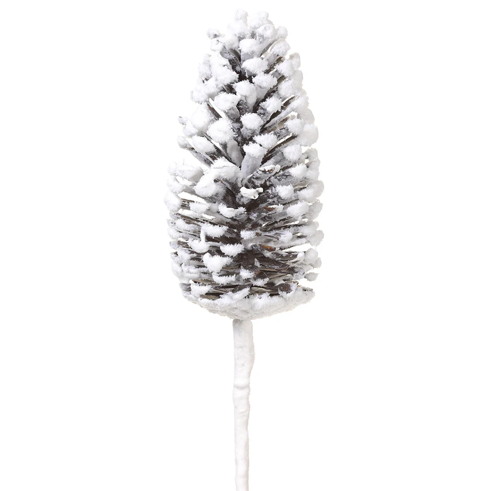 17" Flocked Artificial Plastic Pinecone Stem Pick -Brown/White (Pack of 12)