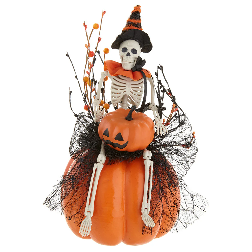 17" Halloween Skeleton Bat Pumpkin -Black/Orange (Pack of 2)