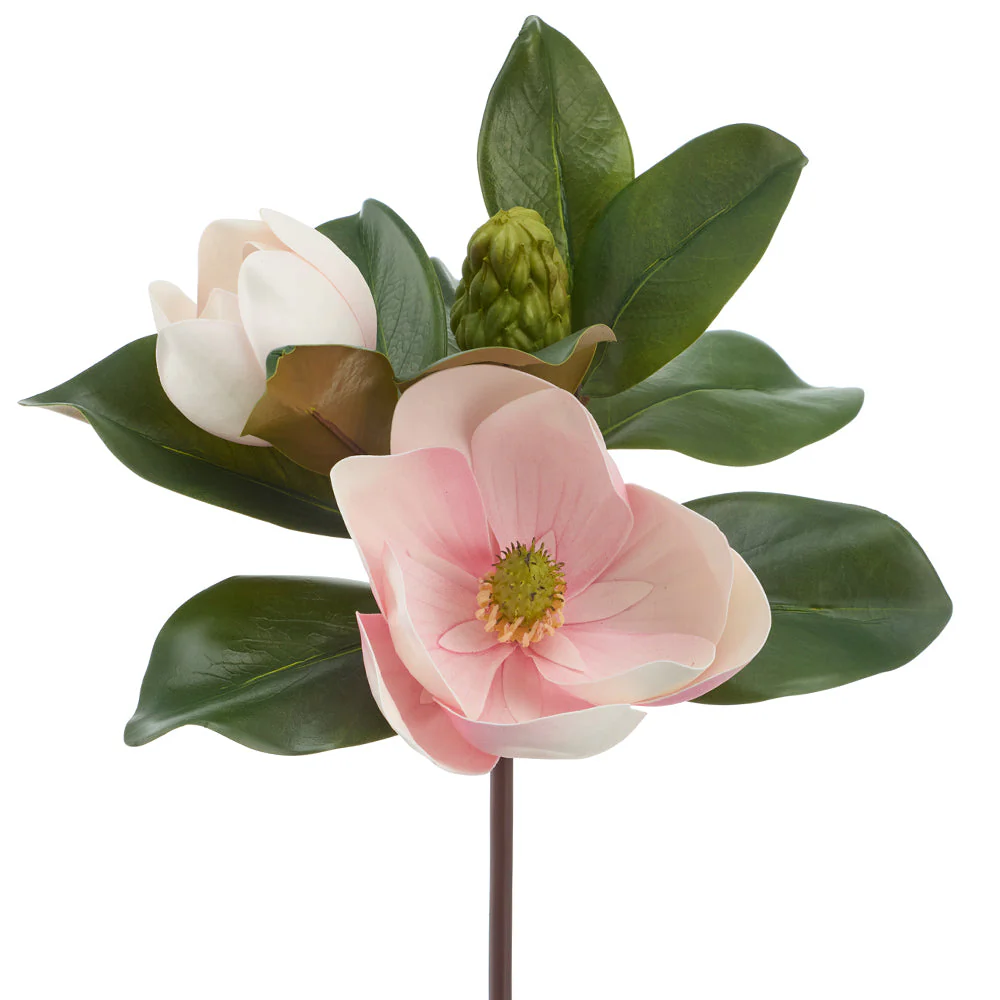 17" Magnolia Artificial Flower Stem Pick -Pink/Green (Pack of 12)