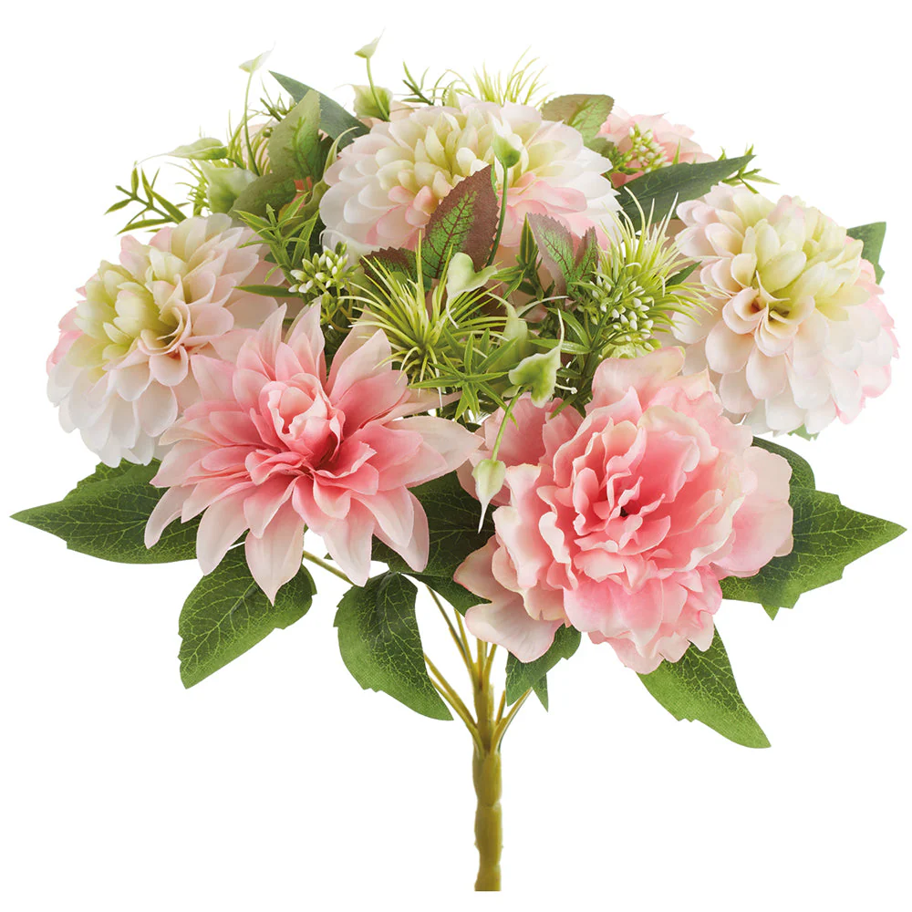 17" Mixed Dahlia & Peony Silk Flower Bush -2 Tone Pink (Pack of 6)