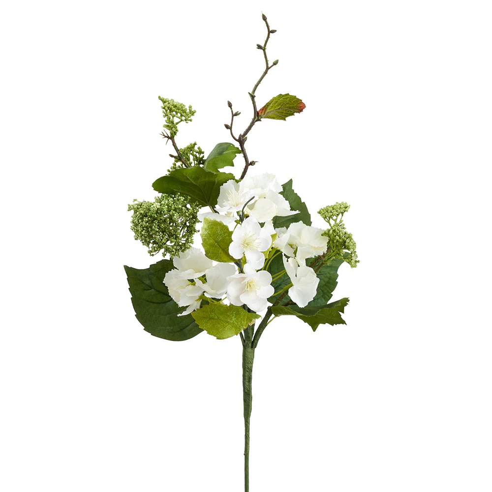 17" Mixed Hydrangea & Snowball Silk Flower Stem -White (Pack of 12)