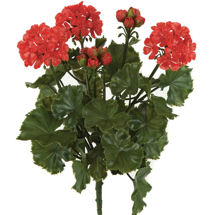 17" Outdoor UV-Proof Artificial Geranium Flower Bush -Orange/Red (Pack of 6)