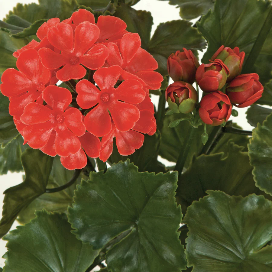 17" Outdoor UV-Proof Artificial Geranium Flower Bush -Orange/Red (Pack of 6) - Image 2