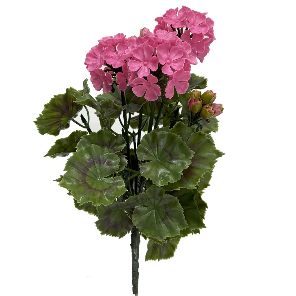 17" Outdoor UV-Proof Artificial Geranium Flower Bush -Pink (Pack of 4)