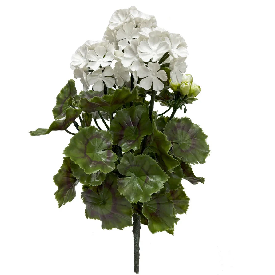 17" Outdoor UV-Proof Artificial Geranium Flower Bush -White (Pack of 4)