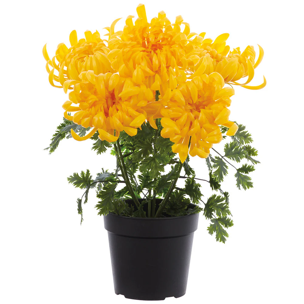 17" Outdoor UV-Resistant Artificial Flowering Chrysanthemum Plant w/Pot -Yellow (Pack of 4)