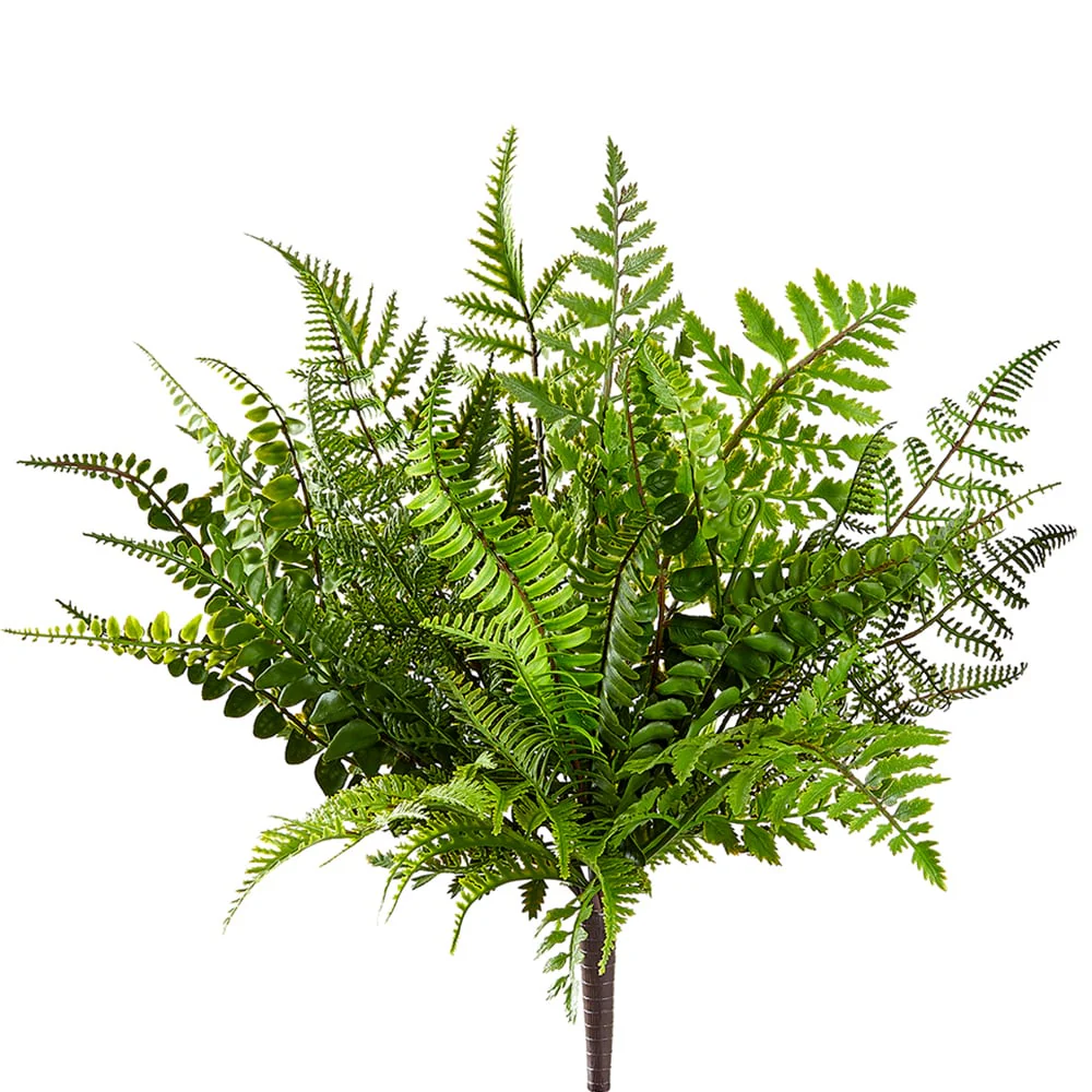 17" Outdoor UV-Resistant Artificial Mixed Fern Plant -Green (Pack of 12)
