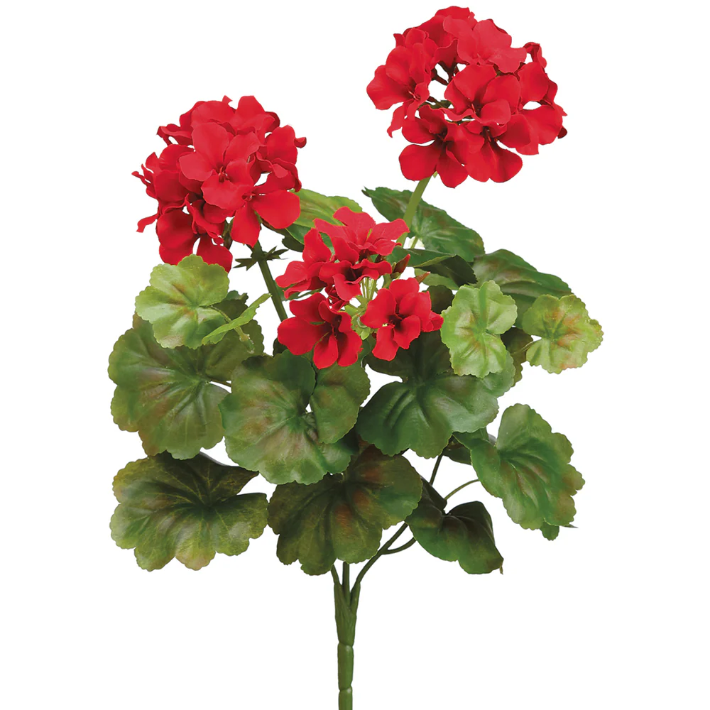 17" Outdoor Water-Resistant Artificial Geranium Flower Bush -Red (Pack of 12)