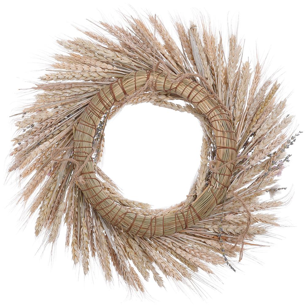 17" Preserved Wheat & Mini Daisy Flower Wreath -Cream/Lavender - Image 3