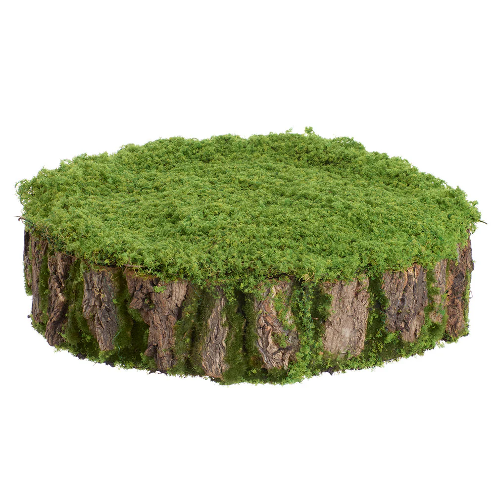 17" Round Moss Stump Artificial Topiary -Green (Pack of 2)