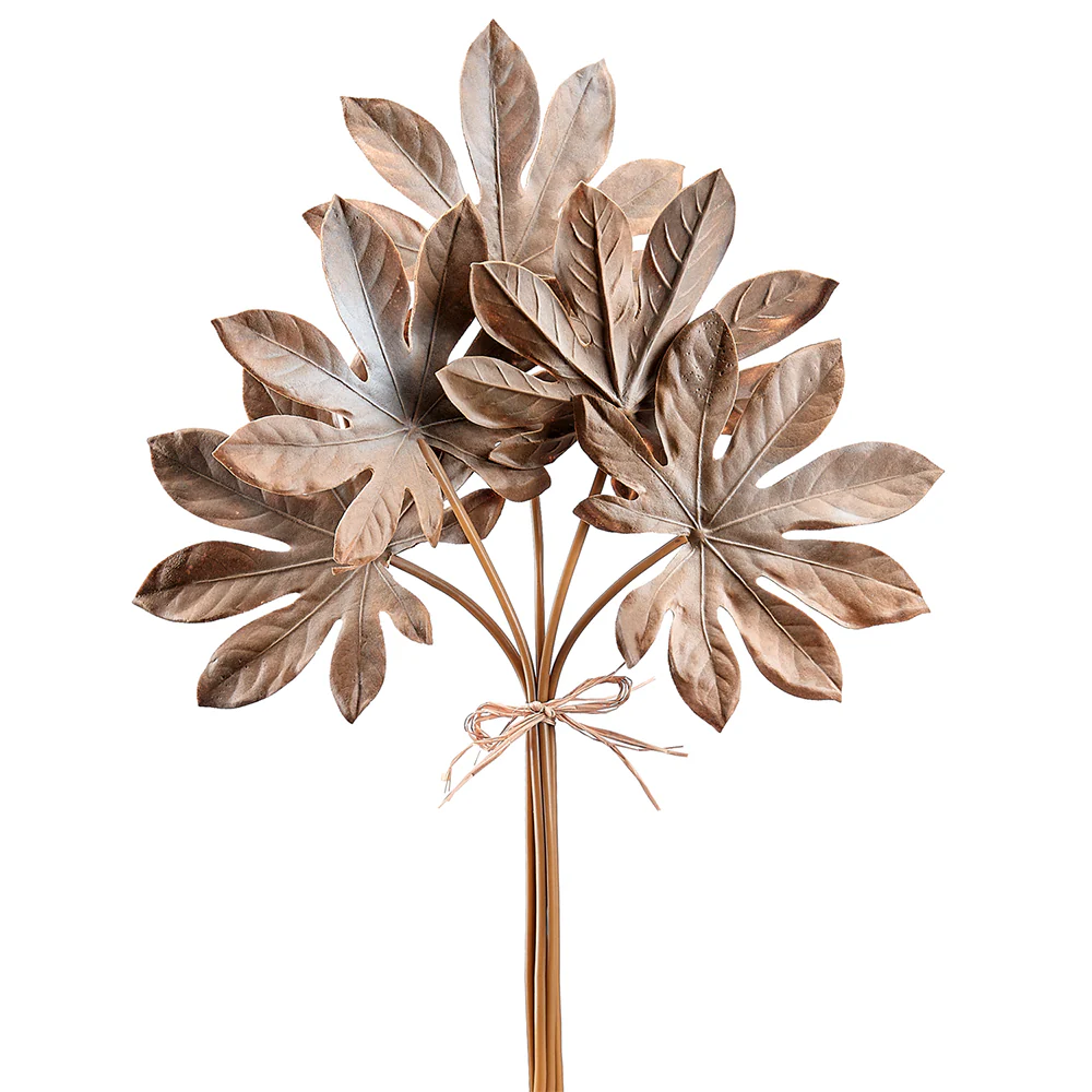 17" Silk Fatsia Leaf Stem Bundle -Brown (Pack of 12)