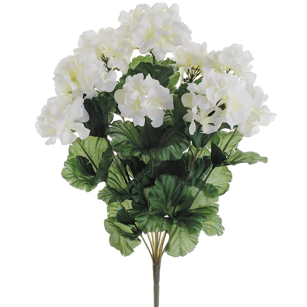 17" Silk Geranium Flower Bush -White (Pack of 12)