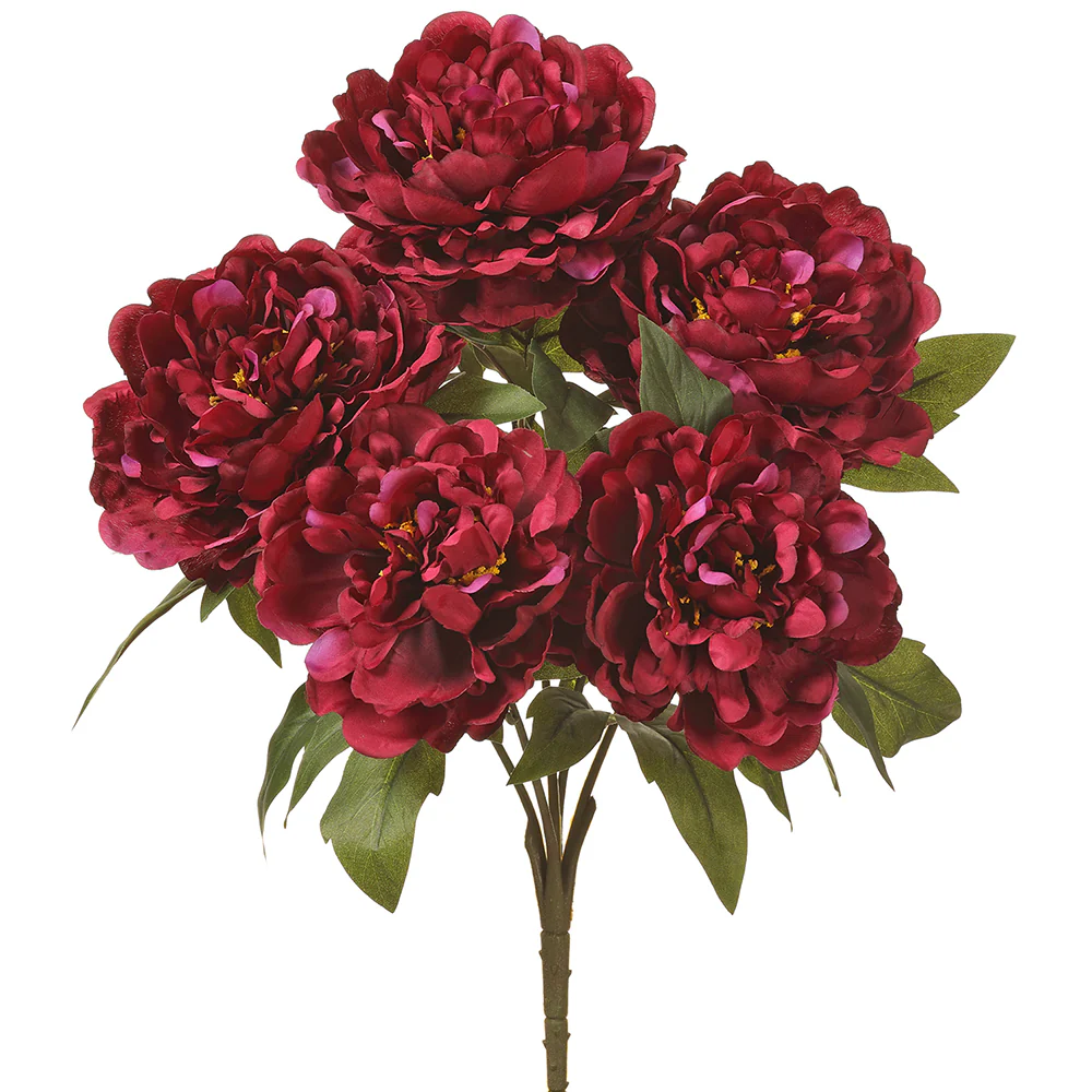 17" Silk Peony Flower Bush -Burgundy (Pack of 12)