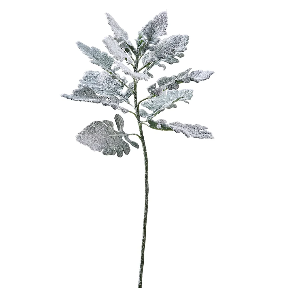 18.5" Flocked Artificial Dusty Miller Leaf Stem -Green (Pack of 12)