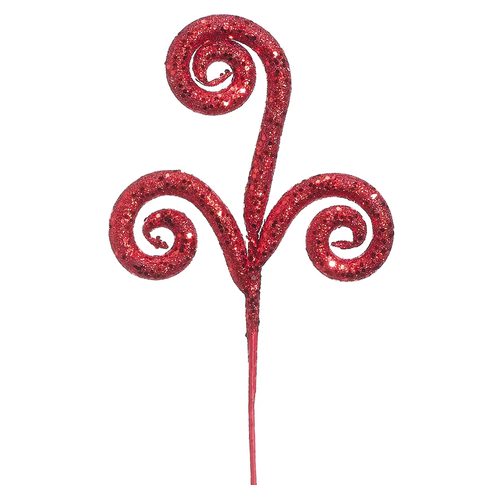 18" Artificial Glittered Swirl Stem Pick -Red (Pack of 24)
