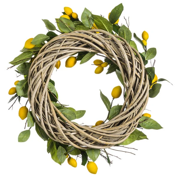 18" Artificial Lemon & Greenery Wreath -Yellow - Image 2