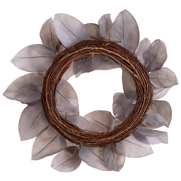 18" Artificial Magnolia Leaf Wreath -Gray - Image 2