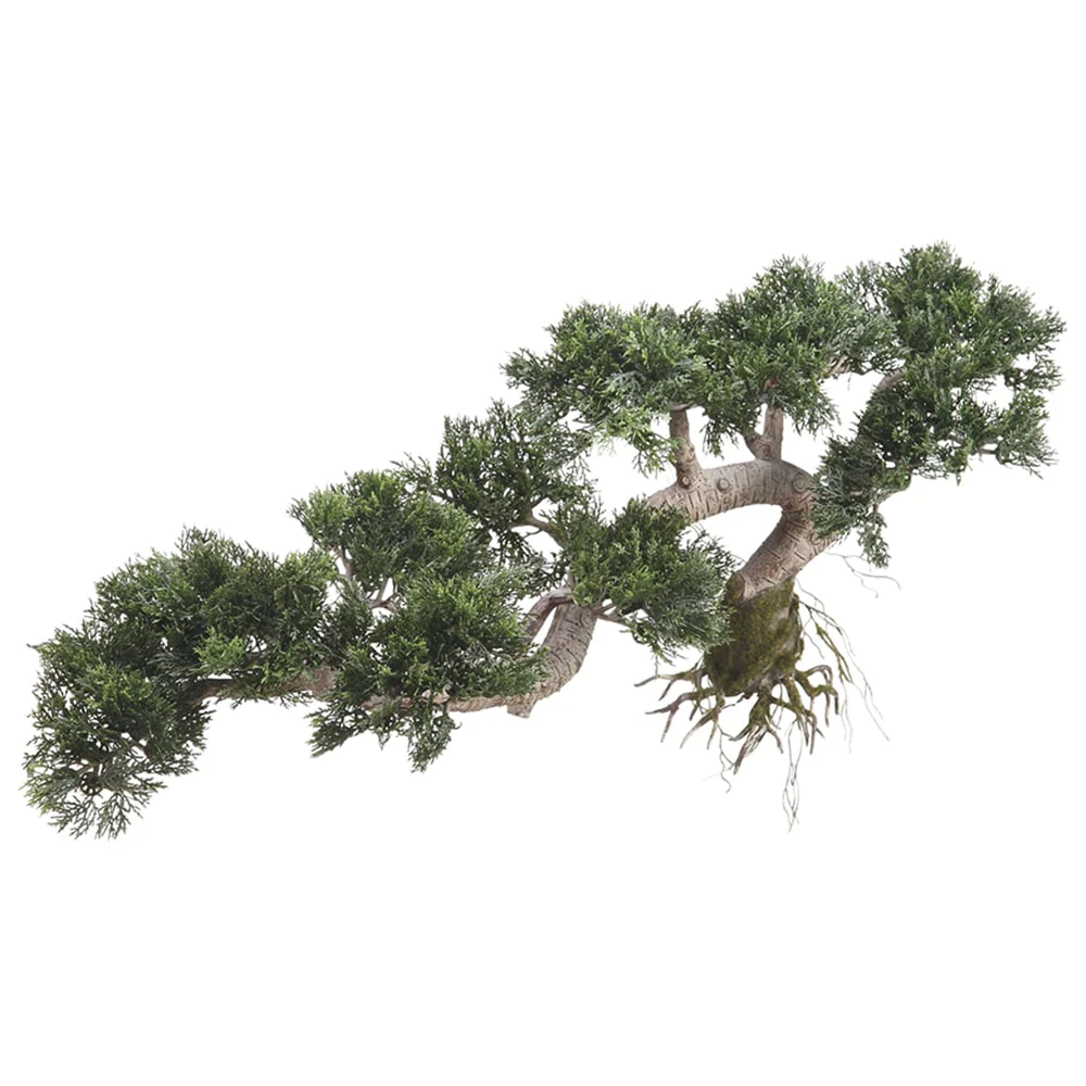 18" Artificial Trailing Cedar Silk Bonsai Tree -Green (Pack of 2)