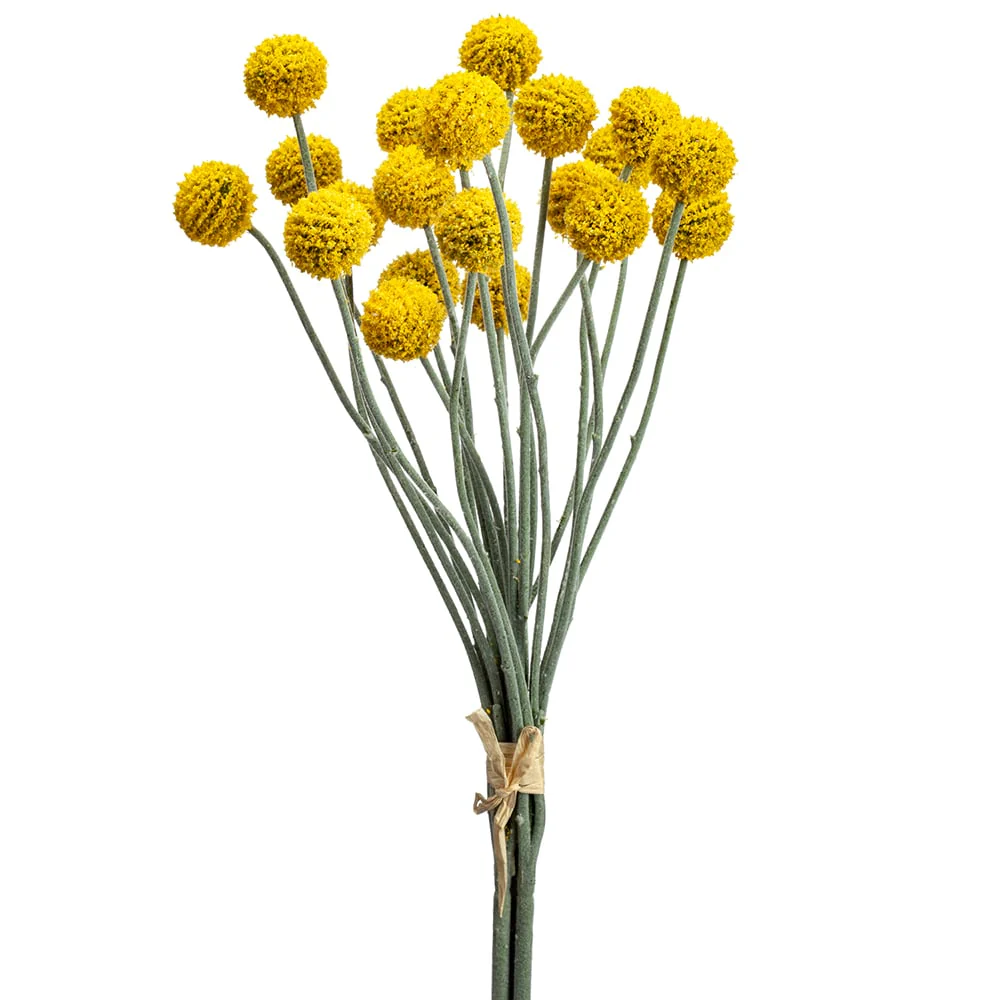 18" Billy Ball Silk Flower Stem Bundle -Yellow (Pack of 4)