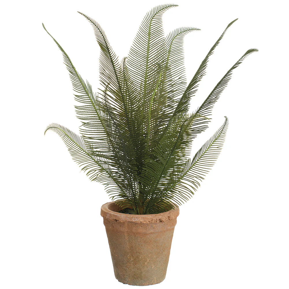 18" Cycas Palm Silk Plant w/Clay Pot -Green (Pack of 4)