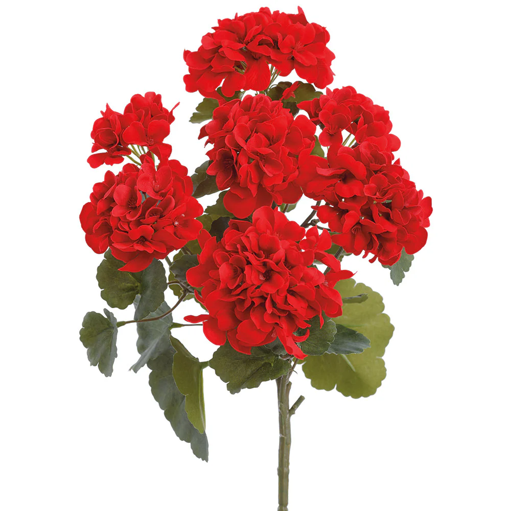 18" Geranium Silk Flower Bush -Red (Pack of 12)