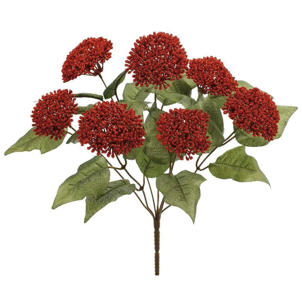 18" Glittered Artificial Allium Plant -Red (Pack of 12)
