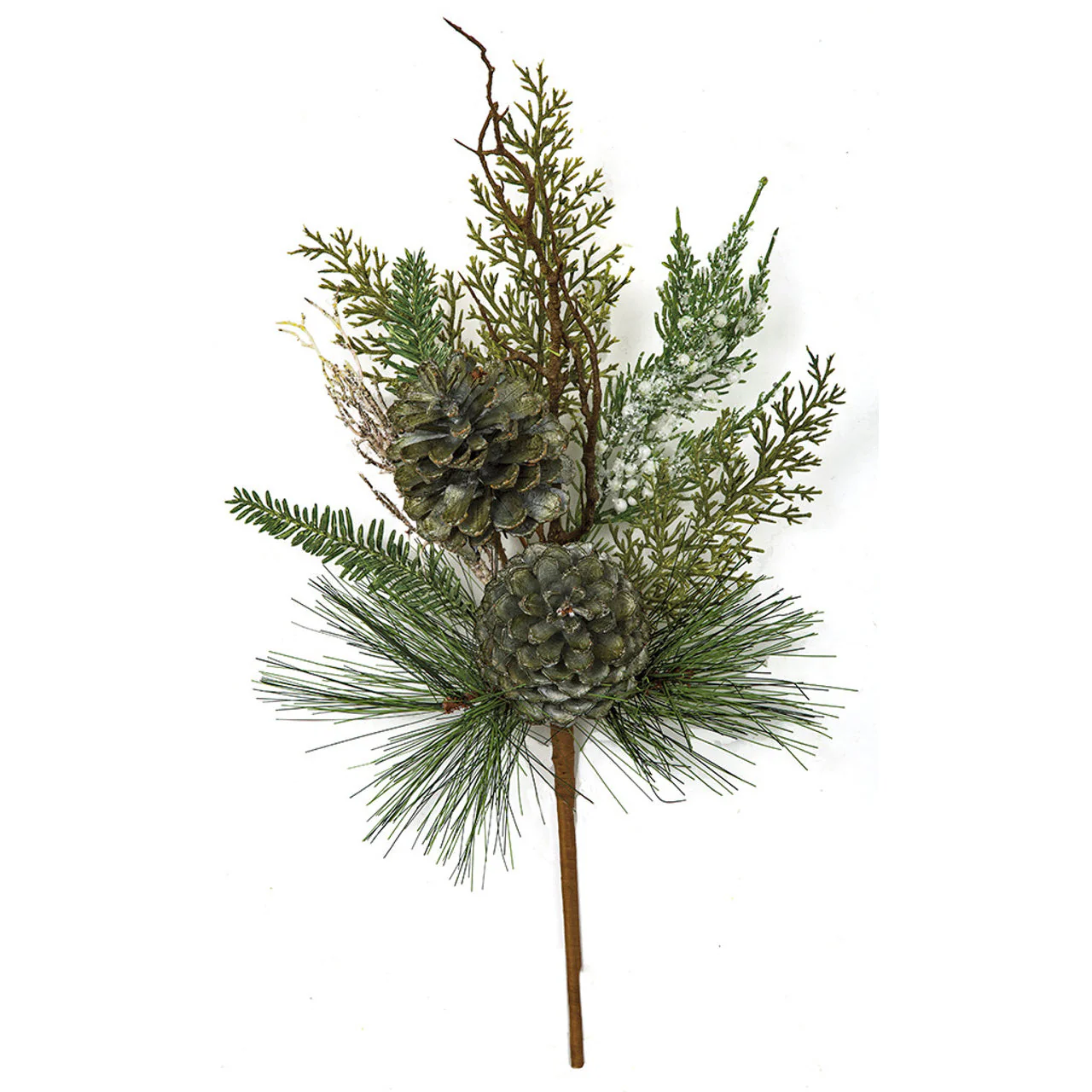 18" Glittered Artificial Mixed Pine, Twig & Pinecone Stem -Green (Pack of 6)
